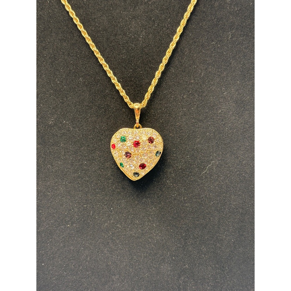 Gold Heart Locket Necklace Multicolor Rhinestone Pendant Y2K Romantic Jewelry